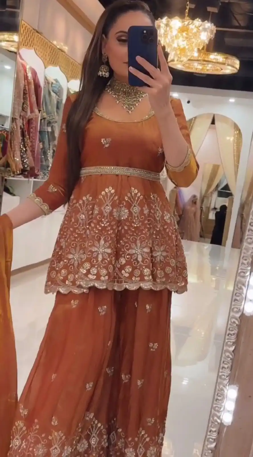 ZSR 3162 Rust Fendy Silk Salwar Suit with Mirror Work & Embroidery Work. Best Price ₹2149. Delivery 4-6 Working Days. Shop now. | Jump Suits, Salwar suit, Designer Suits, Casual Suits, Creative suits, Palazzo Suits, Party Wear Suits, Patiala Suits, Straight Suits