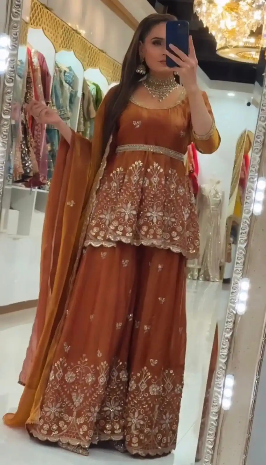 ZSR 3162 Rust Fendy Silk Salwar Suit with Mirror Work & Embroidery Work. Best Price ₹2149. Delivery 4-6 Working Days. Shop now. | Jump Suits, Salwar suit, Designer Suits, Casual Suits, Creative suits, Palazzo Suits, Party Wear Suits, Patiala Suits, Straight Suits