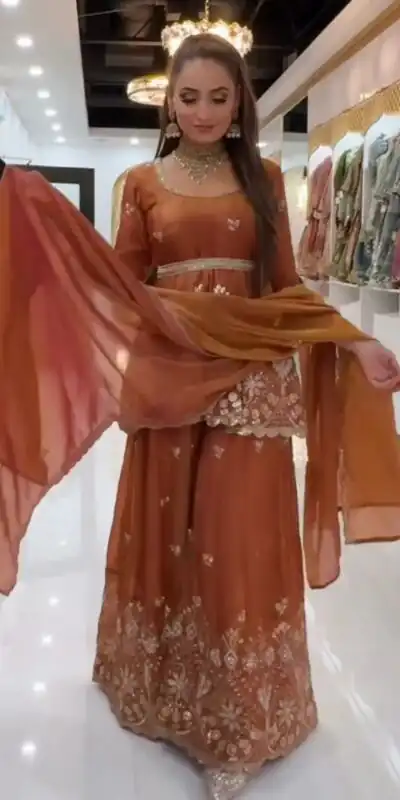 ZSR 3162 Rust Fendy Silk Salwar Suit with Mirror Work & Embroidery Work. Best Price ₹2149. Delivery 4-6 Working Days. Shop now. | Jump Suits, Salwar suit, Designer Suits, Casual Suits, Creative suits, Palazzo Suits, Party Wear Suits, Patiala Suits, Straight Suits