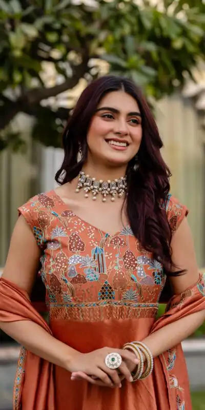 RR 39 Rust Vichitra Silk Gown Perfect for Wedding, Party, Holi, Anniversary, Mehendi –. Grab it for ₹2149. Delivery 4-6 Working Days. Shop now. | Gowns, Bollywood Gowns, Creative Gowns, Designer Gowns, Embroidered Gowns, Party Wear Gowns