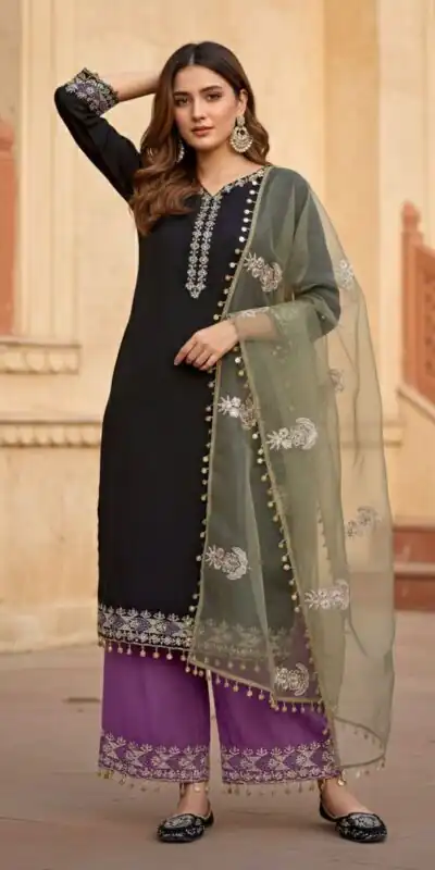 DB 35 Black Color Roman Silk Salwar Suit with Embroidery Work. Available at ₹2049 only. Delivery 4-6 Working Days. Shop now. | Jump Suits, Salwar suit, Designer Suits, Casual Suits, Creative suits, Palazzo Suits, Party Wear Suits, Patiala Suits, Straight Suits