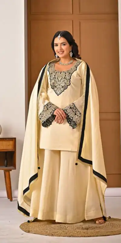 MD 3079 Cream Color Roman Silk Salwar Suit with Embroidery Work. Available at ₹2499 only. Delivery 4-6 Working Days. Shop now. | Jump Suits, Salwar suit, Designer Suits, Casual Suits, Creative suits, Palazzo Suits, Party Wear Suits, Patiala Suits, Straight Suits