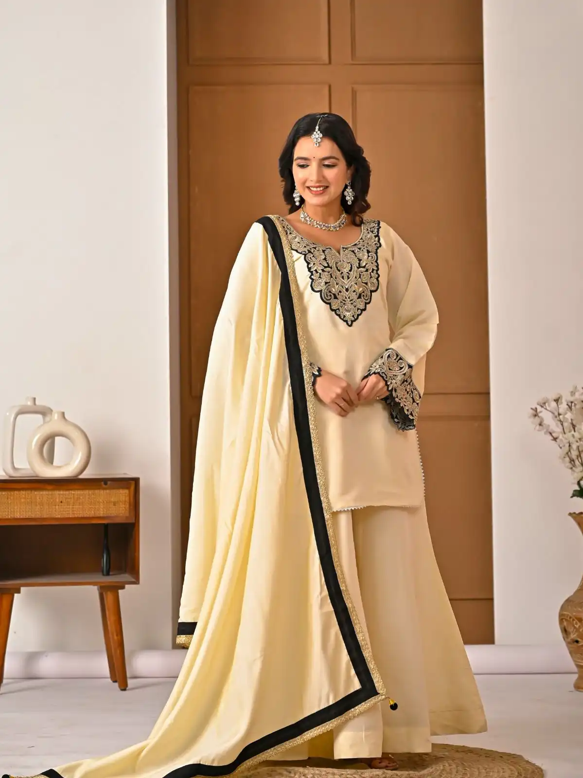MD 3079 Cream Color Roman Silk Salwar Suit with Embroidery Work. Available at ₹2499 only. Delivery 4-6 Working Days. Shop now. | Jump Suits, Salwar suit, Designer Suits, Casual Suits, Creative suits, Palazzo Suits, Party Wear Suits, Patiala Suits, Straight Suits
