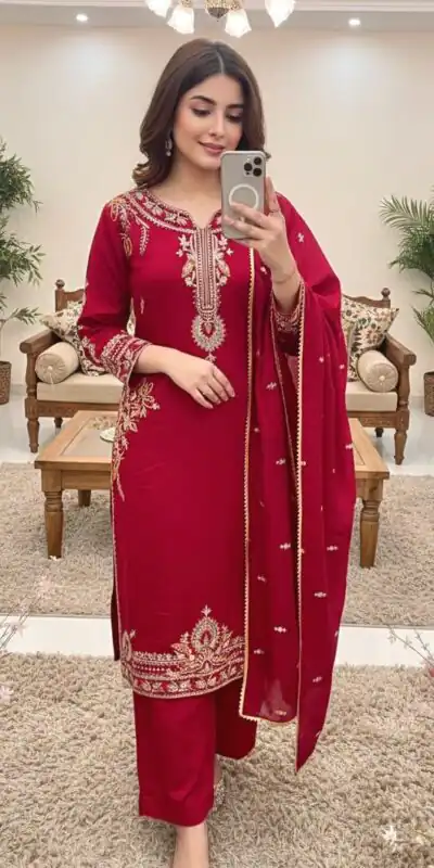 MT 1066 Red Color Roman Silk Salwar Suit with Embroidery Work. Available at ₹2049 only. Delivery 4-6 Working Days. Shop now. | Jump Suits, Salwar suit, Designer Suits, Casual Suits, Creative suits, Palazzo Suits, Party Wear Suits, Patiala Suits, Straight Suits