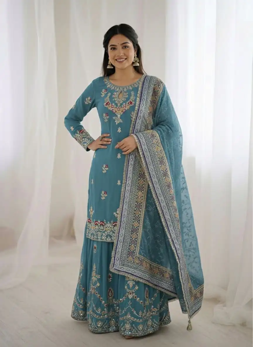 Sky Blue Georgette Sequence Work Salwar Suit - Image 2
