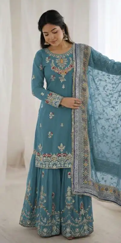 Sky Blue Georgette Sequence Work Salwar Suit
