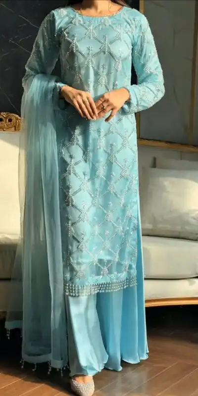 DB 34 Sky Blue Soft Net Salwar Suit. Perfect for Wedding, Party, Ganesh Chaturthi, Anniversary, Ethnic Day – Grab it for ₹1999. Delivery 4-6 Working Days | Jump Suits, Salwar suit, Designer Suits, Casual Suits, Creative suits, Palazzo Suits, Party Wear Suits, Patiala Suits, Straight Suits