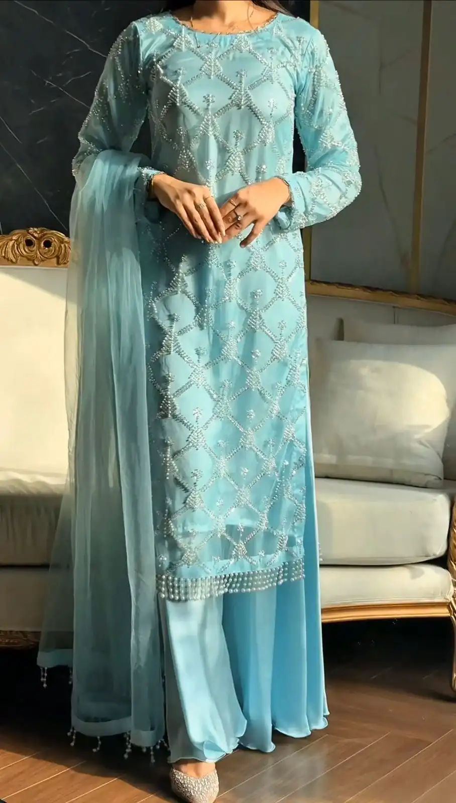 DB 34 Sky Blue Soft Net Salwar Suit. Perfect for Wedding, Party, Ganesh Chaturthi, Anniversary, Ethnic Day – Grab it for ₹1999. Delivery 4-6 Working Days | Jump Suits, Salwar suit, Designer Suits, Casual Suits, Creative suits, Palazzo Suits, Party Wear Suits, Patiala Suits, Straight Suits