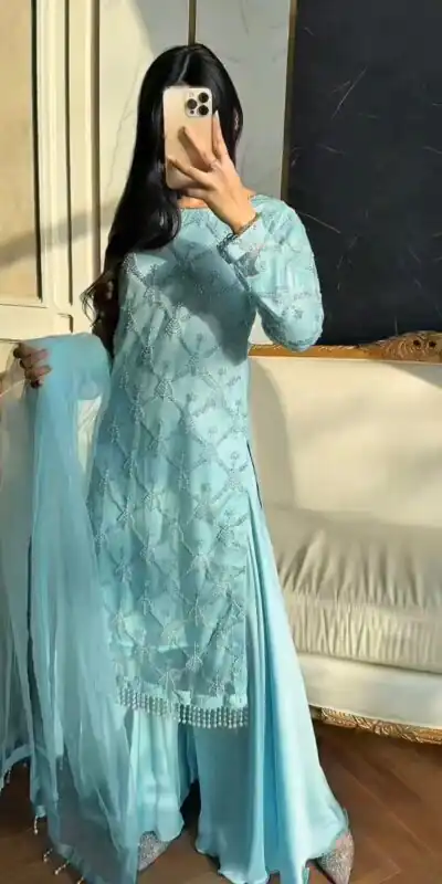 DB 34 Sky Blue Soft Net Salwar Suit. Perfect for Wedding, Party, Ganesh Chaturthi, Anniversary, Ethnic Day – Grab it for ₹1999. Delivery 4-6 Working Days | Jump Suits, Salwar suit, Designer Suits, Casual Suits, Creative suits, Palazzo Suits, Party Wear Suits, Patiala Suits, Straight Suits
