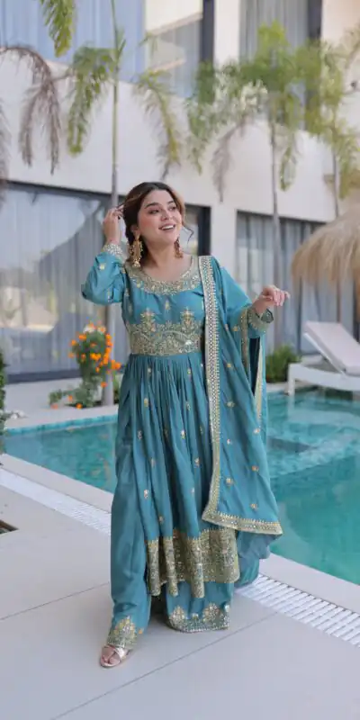 KA 1233 Sky Blue Super Silk Salwar SuitPerfect for Wedding, Party, Sangeet, Family Gatherings, Reception – . Festive Deal ₹2649. Delivery 4-6 Working Da | Jump Suits, Salwar suit, Designer Suits, Casual Suits, Creative suits, Palazzo Suits, Party Wear Suits, Patiala Suits, Straight Suits