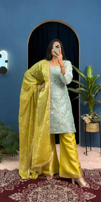 ST 1099 Sky Blue Zimmy Silk Salwar Suit Perfect for Wedding, Party, Karwa Chauth, Haldi, Eid – . Special Price ₹2449. Delivery 4-6 Working Days. Shop no | Jump Suits, Salwar suit, Designer Suits, Casual Suits, Creative suits, Palazzo Suits, Party Wear Suits, Patiala Suits, Straight Suits