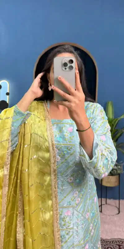 ST 1099 Sky Blue Zimmy Silk Salwar Suit Perfect for Wedding, Party, Karwa Chauth, Haldi, Eid – . Special Price ₹2449. Delivery 4-6 Working Days. Shop no | Jump Suits, Salwar suit, Designer Suits, Casual Suits, Creative suits, Palazzo Suits, Party Wear Suits, Patiala Suits, Straight Suits