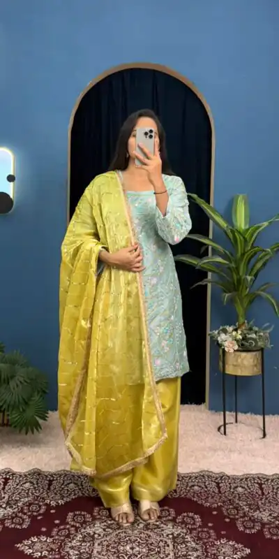 ST 1099 Sky Blue Zimmy Silk Salwar Suit Perfect for Wedding, Party, Karwa Chauth, Haldi, Eid – . Special Price ₹2449. Delivery 4-6 Working Days. Shop no | Jump Suits, Salwar suit, Designer Suits, Casual Suits, Creative suits, Palazzo Suits, Party Wear Suits, Patiala Suits, Straight Suits