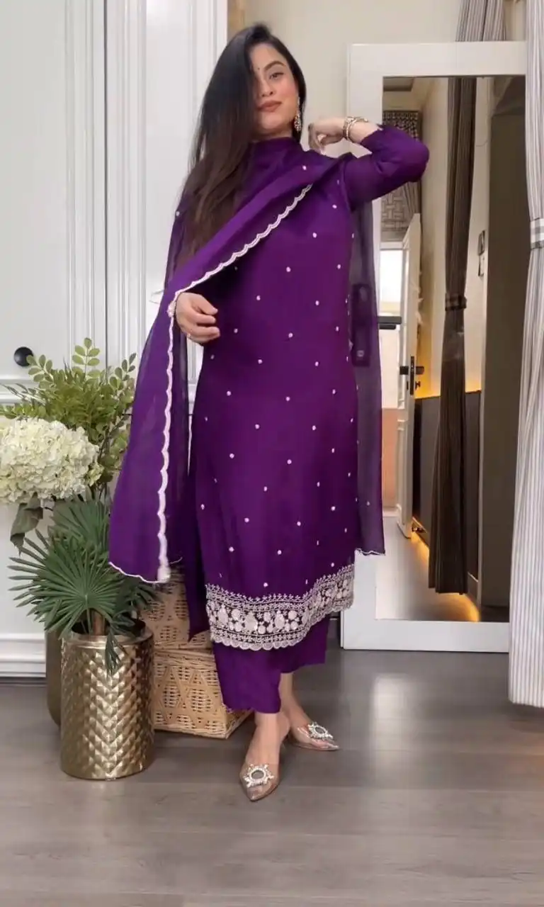 DC 98 Purple Color Chinon Silk Sawlar Suit with Embroidery Work. Exclusive Offer ₹1799. Delivery 4-6 Working Days. Shop now. | Jump Suits, Salwar suit, Designer Suits, Casual Suits, Creative suits, Palazzo Suits, Party Wear Suits, Patiala Suits, Straight Suits