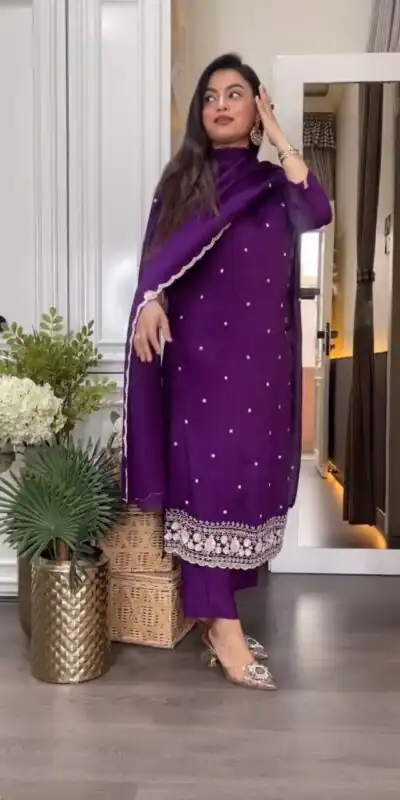 DC 98 Purple Color Chinon Silk Sawlar Suit with Embroidery Work. Exclusive Offer ₹1799. Delivery 4-6 Working Days. Shop now. | Jump Suits, Salwar suit, Designer Suits, Casual Suits, Creative suits, Palazzo Suits, Party Wear Suits, Patiala Suits, Straight Suits