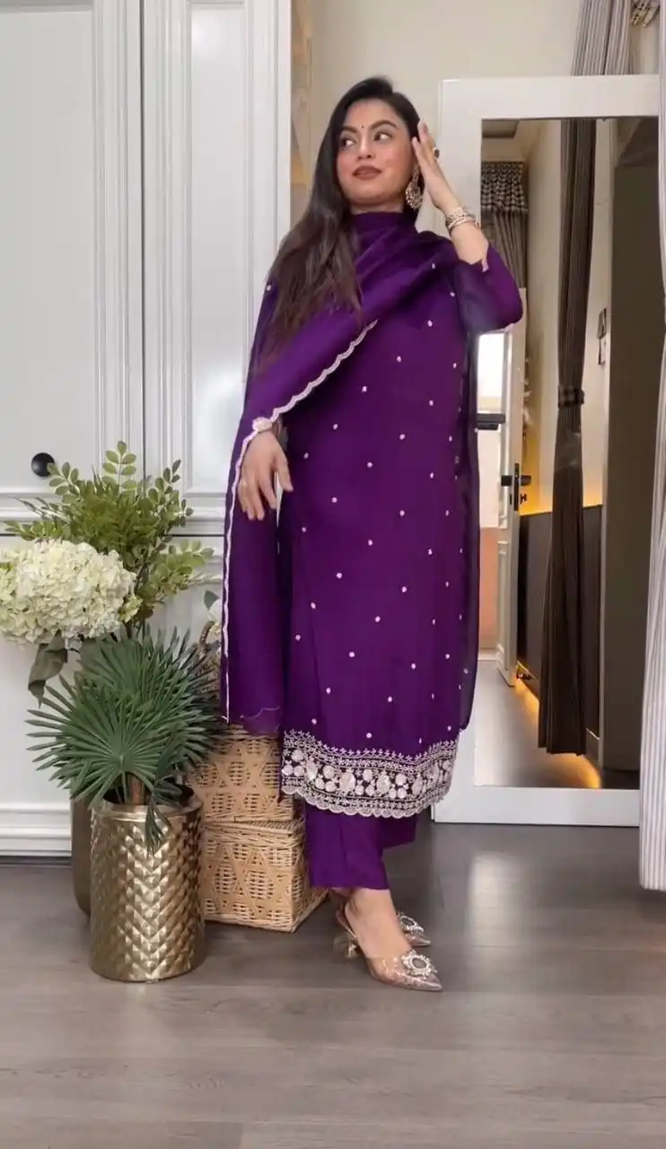 DC 98 Purple Color Chinon Silk Sawlar Suit with Embroidery Work. Exclusive Offer ₹1799. Delivery 4-6 Working Days. Shop now. | Jump Suits, Salwar suit, Designer Suits, Casual Suits, Creative suits, Palazzo Suits, Party Wear Suits, Patiala Suits, Straight Suits