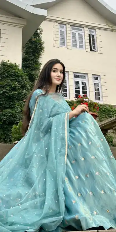 SSR 524 Sky Blue Color Vichitra silk Gown with Bead Work & Lace Work. Now at just ₹1999. Delivery 4-6 Working Days. Shop now. | Gowns, Bollywood Gowns, Creative Gowns, Designer Gowns, Embroidered Gowns, Party Wear Gowns