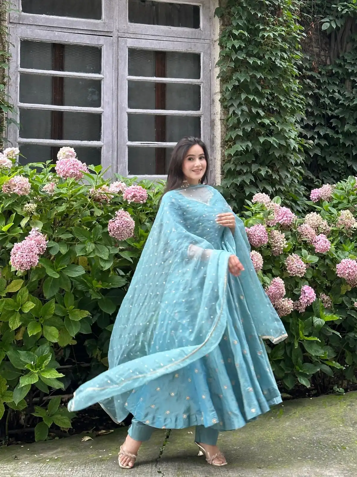 SSR 524 Sky Blue Color Vichitra silk Gown with Bead Work & Lace Work. Now at just ₹1999. Delivery 4-6 Working Days. Shop now. | Gowns, Bollywood Gowns, Creative Gowns, Designer Gowns, Embroidered Gowns, Party Wear Gowns