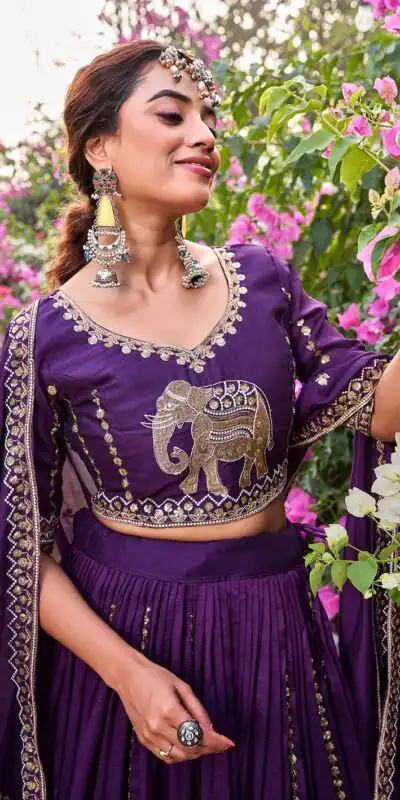 Ram 165 Dark Purple in Color Vichitra Silk Embroidery Work Lehenga Choli . Now at just ₹2599. Delivery 4-6 Working Days. Shop now. | Lehenga, Bollywood Lehenga, Creative Lehenga, Designer Lehenga, Embroidered Lehenga, Party Wear Lehenga