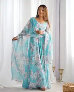 KB 292 Sky Blue Fox Georgette Gown Perfect for Wedding, Party, Ganesh Chaturthi, Haldi, Lohri – . Grab it for ₹1849. Delivery 4-6 Working Days. | Gowns, Bollywood Gowns, Creative Gowns, Designer Gowns, Embroidered Gowns, Party Wear Gowns