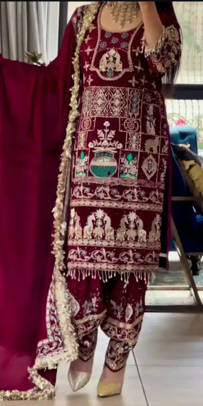 NF 1247 Maroon in Color Natural Crepe Embroidery Work Salwar Suit . Affordable Price ₹2599. Delivery 4-6 Working Days. Shop now. | Jump Suits, Salwar suit, Designer Suits, Casual Suits, Creative suits, Palazzo Suits, Party Wear Suits, Patiala Suits, Straight Suits