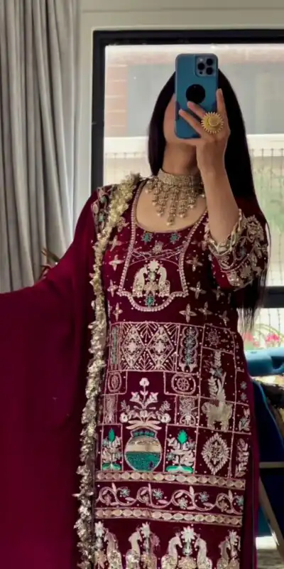 NF 1247 Maroon in Color Natural Crepe Embroidery Work Salwar Suit . Affordable Price ₹2599. Delivery 4-6 Working Days. Shop now. | Jump Suits, Salwar suit, Designer Suits, Casual Suits, Creative suits, Palazzo Suits, Party Wear Suits, Patiala Suits, Straight Suits