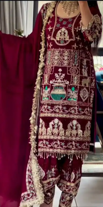 NF 1247 Maroon in Color Natural Crepe Embroidery Work Salwar Suit . Affordable Price ₹2599. Delivery 4-6 Working Days. Shop now. | Jump Suits, Salwar suit, Designer Suits, Casual Suits, Creative suits, Palazzo Suits, Party Wear Suits, Patiala Suits, Straight Suits