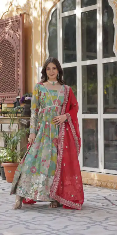 KA 1159 Sky Blue Russian Silk Gown Perfect for Wedding, Party, Ethnic Day, Haldi, Traditional Day – . Special Price ₹3149. Delivery 4-6 Working Day | Gowns, Bollywood Gowns, Creative Gowns, Designer Gowns, Embroidered Gowns, Party Wear Gowns