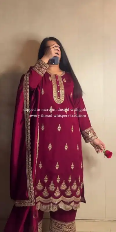 MD 3038 Maroon Color Crep Salwar Suit Brown with Embroidery Work. Exclusive Offer ₹2099. Delivery 4-6 Working Days. Shop now. | Jump Suits, Salwar suit, Designer Suits, Casual Suits, Creative suits, Palazzo Suits, Party Wear Suits, Patiala Suits, Straight Suits