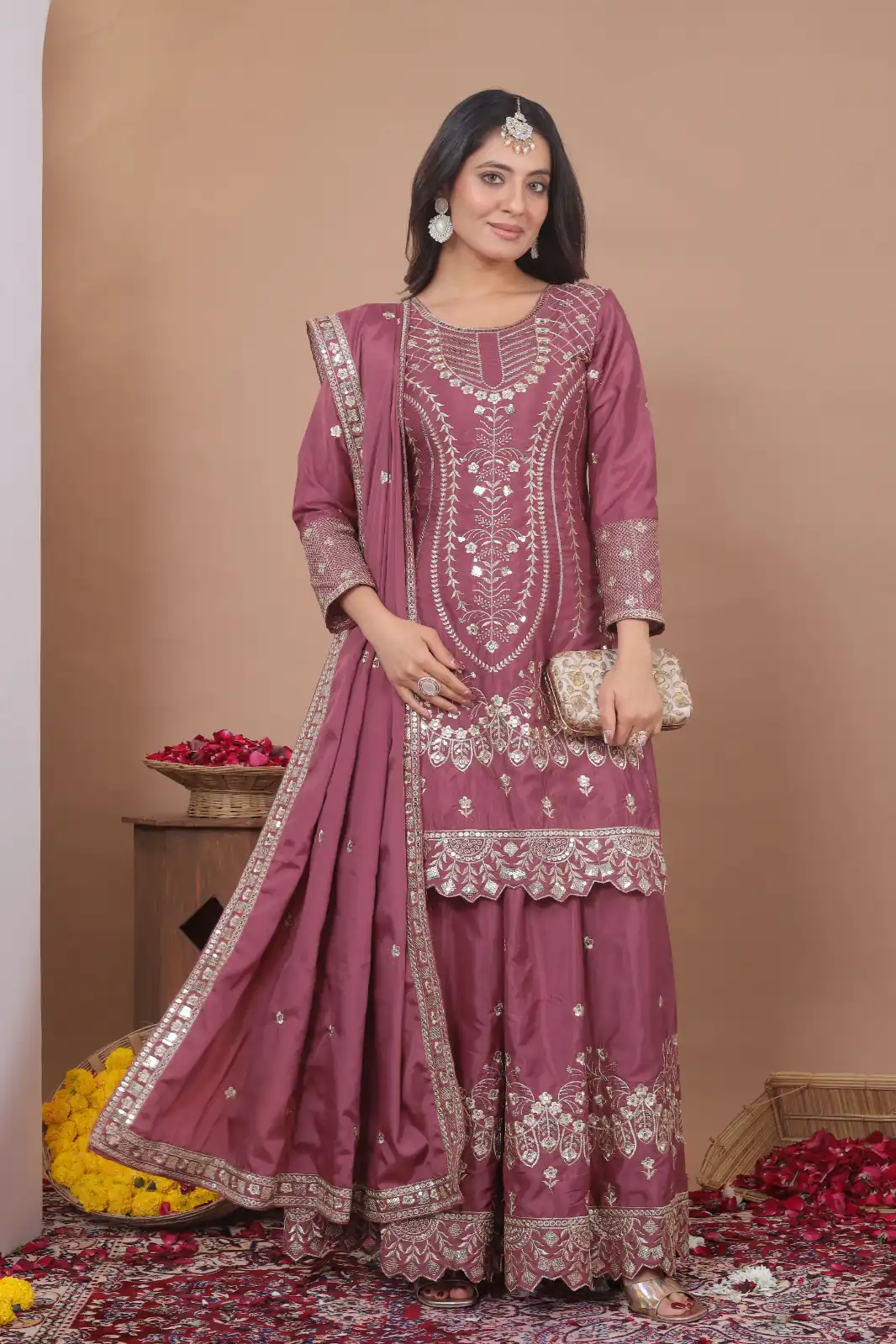 FE 128 Onion Natural Crep Salwar Suit Brown with Embroidery Work. Exclusive Offer ₹2449. Delivery 4-6 Working Days. Shop now. | Jump Suits, Salwar suit, Designer Suits, Casual Suits, Creative suits, Palazzo Suits, Party Wear Suits, Patiala Suits, Straight Suits