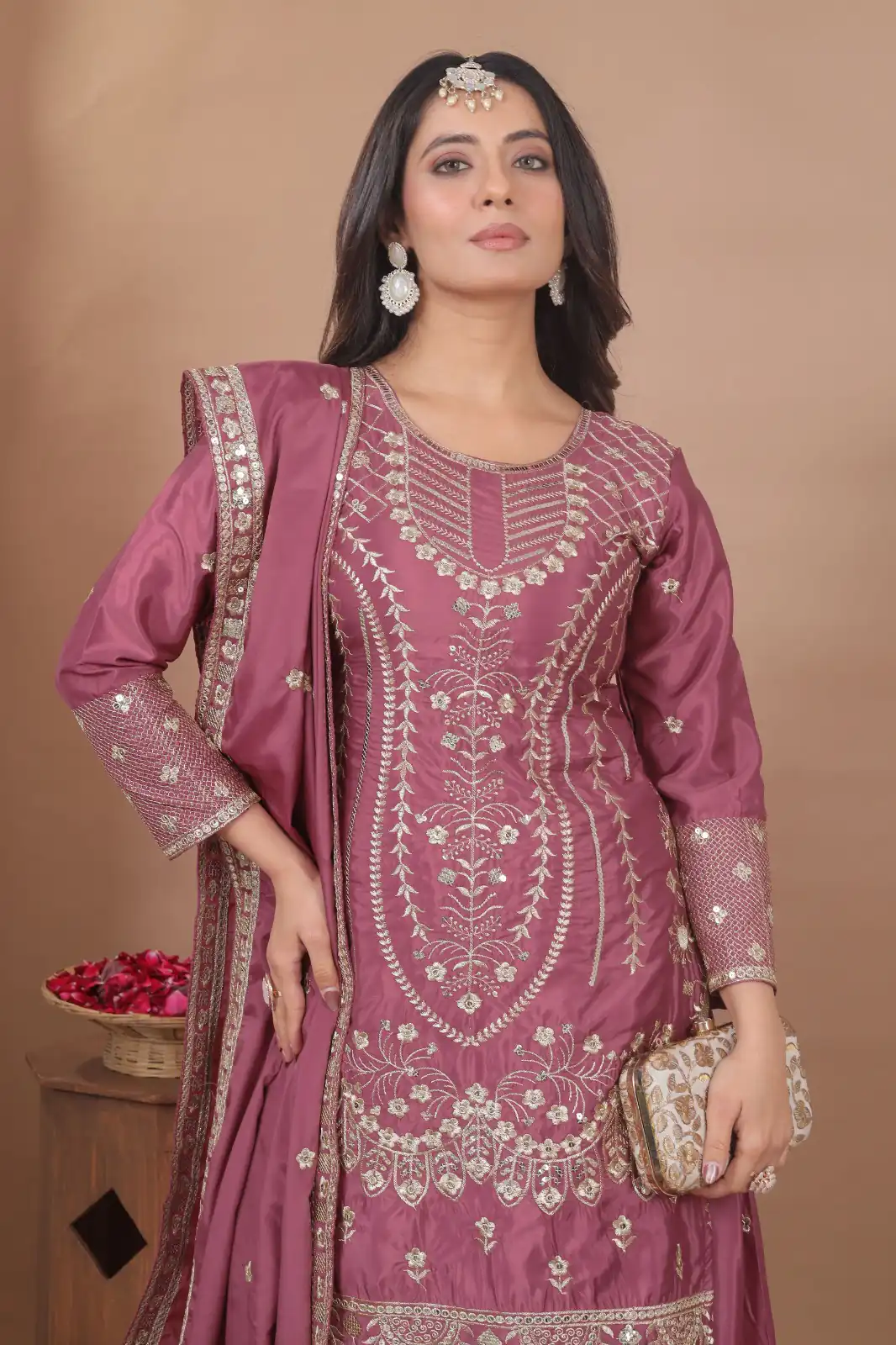 FE 128 Onion Natural Crep Salwar Suit Brown with Embroidery Work. Exclusive Offer ₹2449. Delivery 4-6 Working Days. Shop now. | Jump Suits, Salwar suit, Designer Suits, Casual Suits, Creative suits, Palazzo Suits, Party Wear Suits, Patiala Suits, Straight Suits