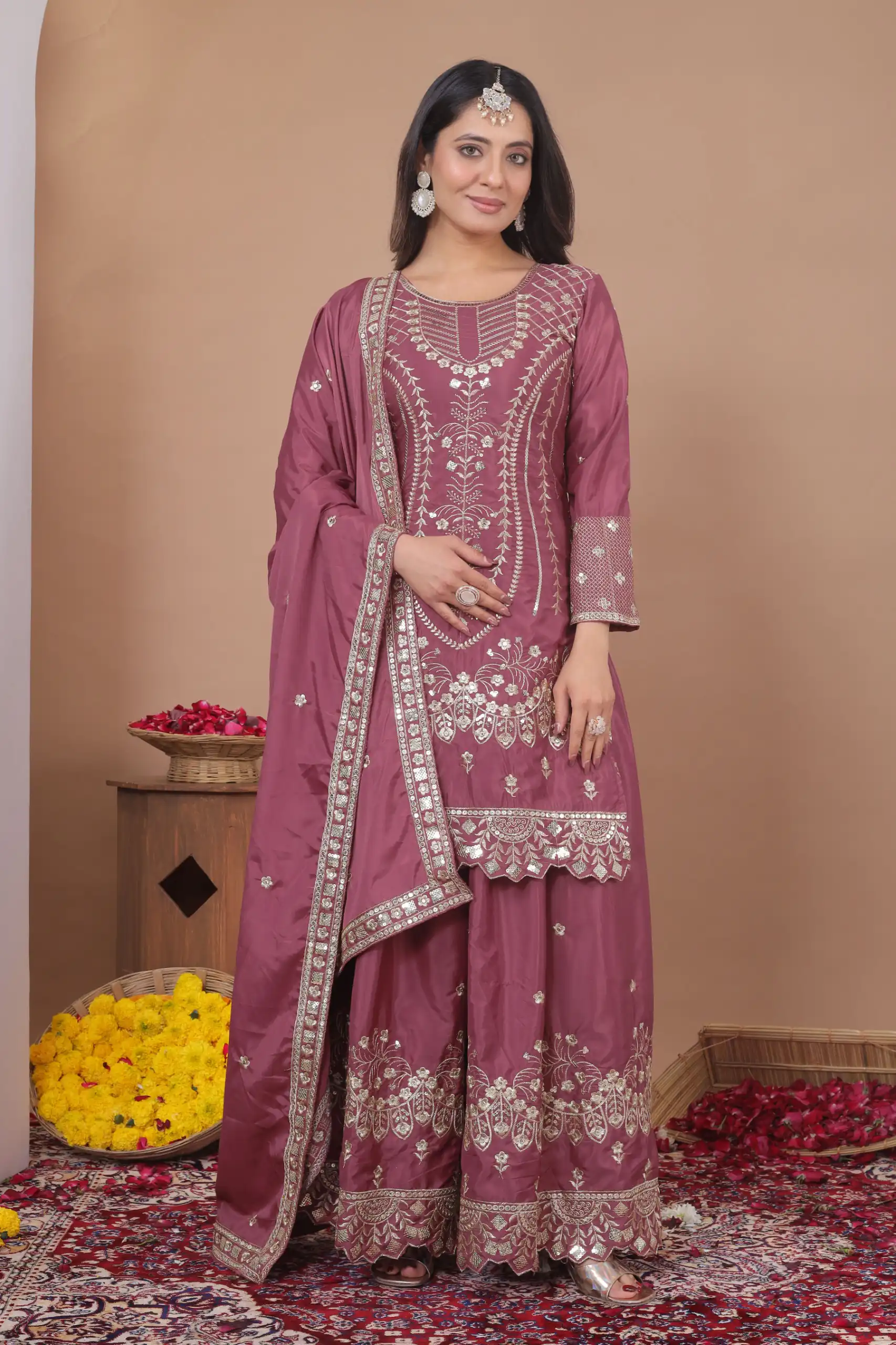 FE 128 Onion Natural Crep Salwar Suit Brown with Embroidery Work. Exclusive Offer ₹2449. Delivery 4-6 Working Days. Shop now. | Jump Suits, Salwar suit, Designer Suits, Casual Suits, Creative suits, Palazzo Suits, Party Wear Suits, Patiala Suits, Straight Suits