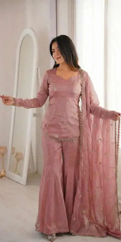 ZSR 3159 Peach Fendy Silk Salwar Suitwith Embroidery Work & Lace Work. Now at just ₹2049. Delivery 4-6 Working Days. Shop now. | Jump Suits, Salwar suit, Designer Suits, Casual Suits, Creative suits, Palazzo Suits, Party Wear Suits, Patiala Suits, Straight Suits