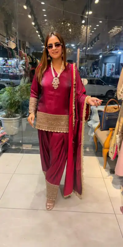 ZSR 3164 Red Fendy Silk Salwar Suitwith Embroidery Work & Lace Work. Now at just ₹2099. Delivery 4-6 Working Days. Shop now. | Jump Suits, Salwar suit, Designer Suits, Casual Suits, Creative suits, Palazzo Suits, Party Wear Suits, Patiala Suits, Straight Suits