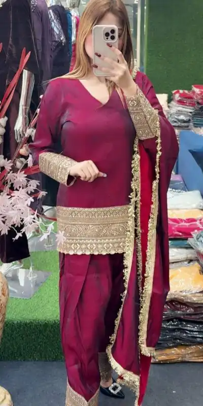 ZSR 3164 Red Fendy Silk Salwar Suitwith Embroidery Work & Lace Work. Now at just ₹2099. Delivery 4-6 Working Days. Shop now. | Jump Suits, Salwar suit, Designer Suits, Casual Suits, Creative suits, Palazzo Suits, Party Wear Suits, Patiala Suits, Straight Suits