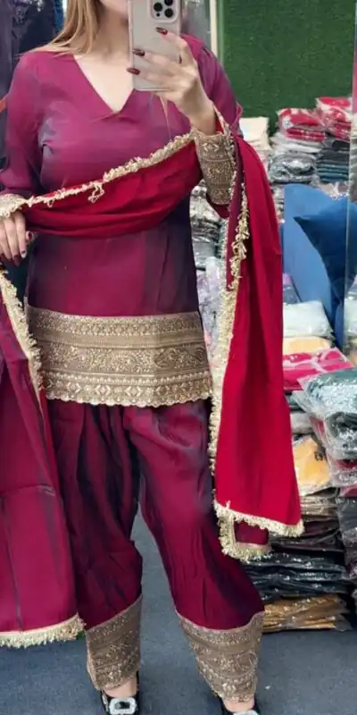 ZSR 3164 Red Fendy Silk Salwar Suitwith Embroidery Work & Lace Work. Now at just ₹2099. Delivery 4-6 Working Days. Shop now. | Jump Suits, Salwar suit, Designer Suits, Casual Suits, Creative suits, Palazzo Suits, Party Wear Suits, Patiala Suits, Straight Suits