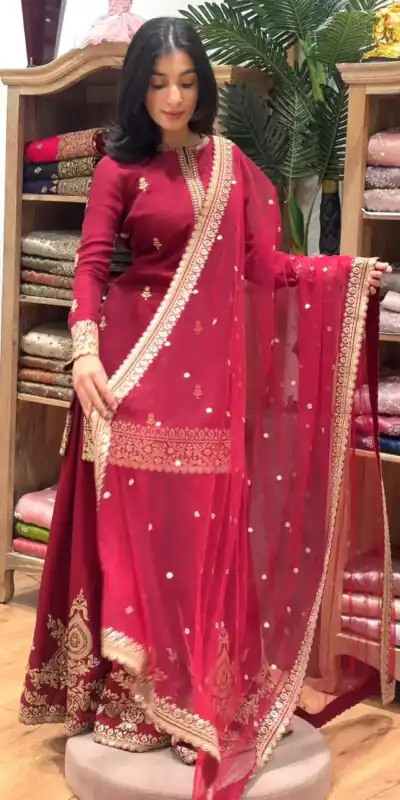 MF 501 Red Natural Crep Salwar Suit Brown with Embroidery Work. Exclusive Offer ₹2549. Delivery 4-6 Working Days. Shop now. | Jump Suits, Salwar suit, Designer Suits, Casual Suits, Creative suits, Palazzo Suits, Party Wear Suits, Patiala Suits, Straight Suits