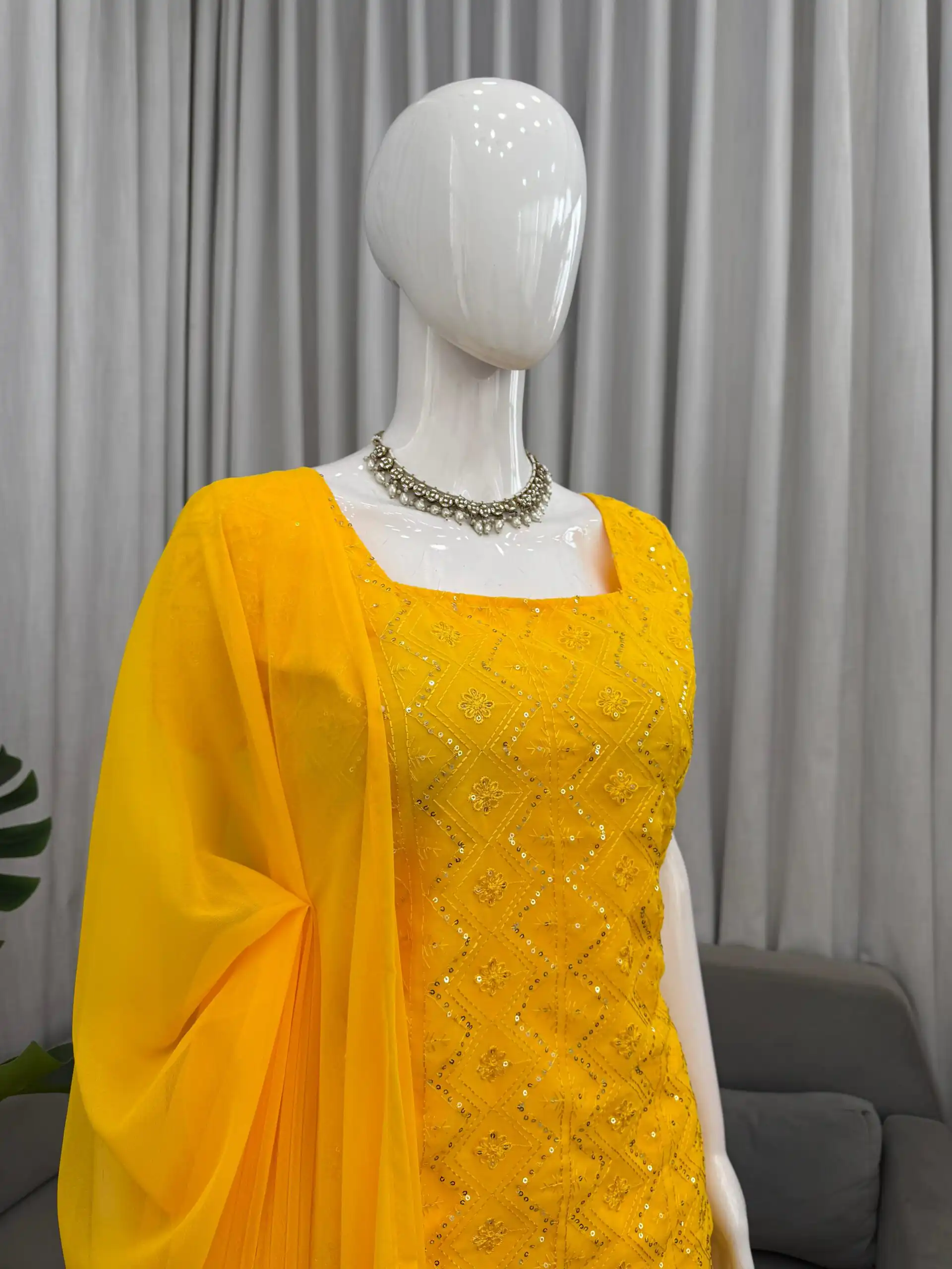 KD 1543 Yellow Faux Georgette Salwar Suit with Designer Work. Introductory Price ₹1949. Delivery 4-6 Working Days. Shop now. | Jump Suits, Salwar suit, Designer Suits, Casual Suits, Creative suits, Palazzo Suits, Party Wear Suits, Patiala Suits, Straight Suits