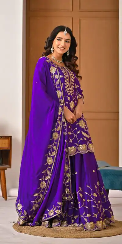 MD 3057 Purple Chinon Silk Salwar Suit with Embroidery Work & Lace Work. Affordable Price ₹2149. Delivery 4-6 Working Days. Shop now. | Jump Suits, Salwar suit, Designer Suits, Casual Suits, Creative suits, Palazzo Suits, Party Wear Suits, Patiala Suits, Straight Suits