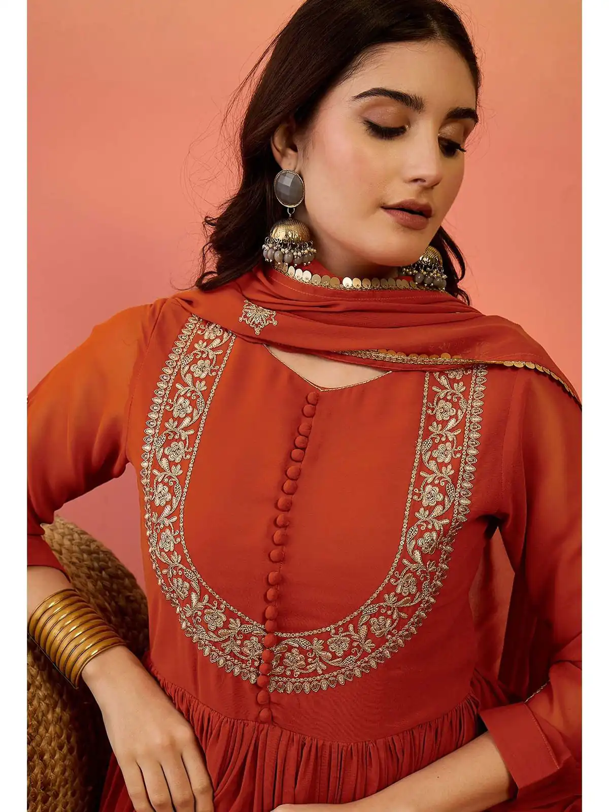 ZF 501 Rust Color Fox Blooming Georgette Gown with Lace Work. Affordable Price ₹2149. Delivery 4-6 Working Days. Shop now. | Gowns, Bollywood Gowns, Creative Gowns, Designer Gowns, Embroidered Gowns, Party Wear Gowns