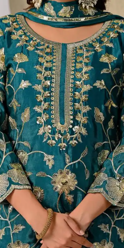 MD 3057 Teal Chinon Silk Salwar Suit with Embroidery Work & Lace Work. Affordable Price ₹2149. Delivery 4-6 Working Days. Shop now. | Jump Suits, Salwar suit, Designer Suits, Casual Suits, Creative suits, Palazzo Suits, Party Wear Suits, Patiala Suits, Straight Suits