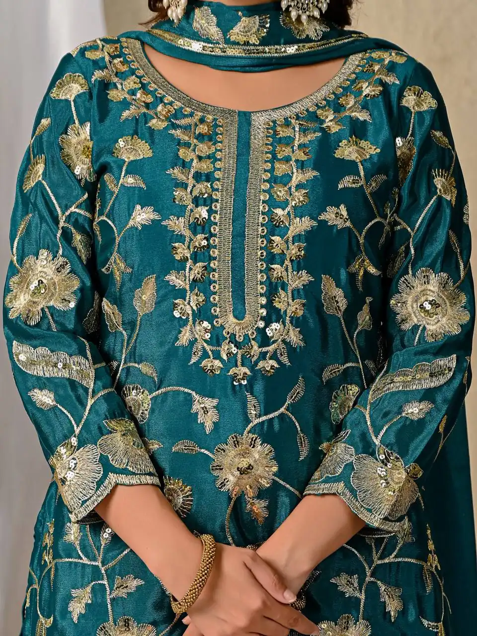 MD 3057 Teal Chinon Silk Salwar Suit with Embroidery Work & Lace Work. Affordable Price ₹2149. Delivery 4-6 Working Days. Shop now. | Jump Suits, Salwar suit, Designer Suits, Casual Suits, Creative suits, Palazzo Suits, Party Wear Suits, Patiala Suits, Straight Suits