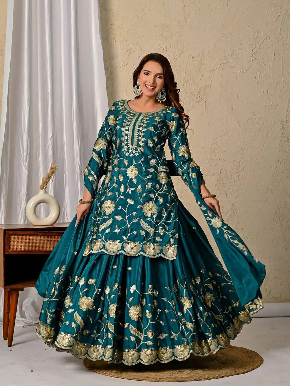MD 3057 Teal Chinon Silk Salwar Suit with Embroidery Work & Lace Work. Affordable Price ₹2149. Delivery 4-6 Working Days. Shop now. | Jump Suits, Salwar suit, Designer Suits, Casual Suits, Creative suits, Palazzo Suits, Party Wear Suits, Patiala Suits, Straight Suits