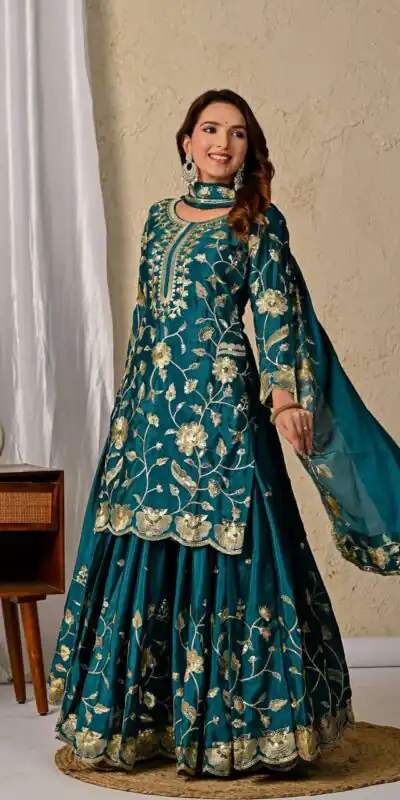 MD 3057 Teal Chinon Silk Salwar Suit with Embroidery Work & Lace Work. Affordable Price ₹2149. Delivery 4-6 Working Days. Shop now. | Jump Suits, Salwar suit, Designer Suits, Casual Suits, Creative suits, Palazzo Suits, Party Wear Suits, Patiala Suits, Straight Suits