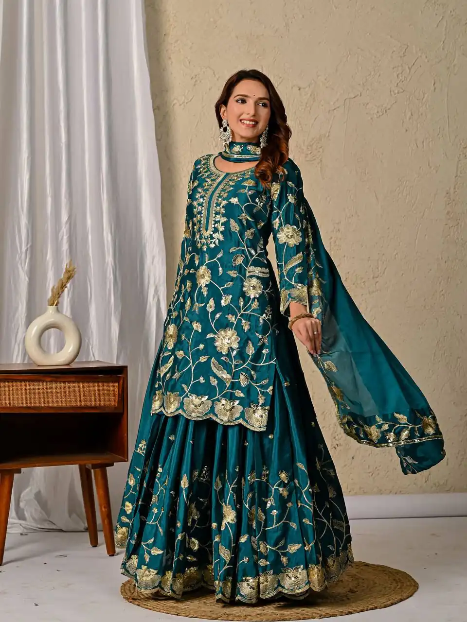 MD 3057 Teal Chinon Silk Salwar Suit with Embroidery Work & Lace Work. Affordable Price ₹2149. Delivery 4-6 Working Days. Shop now. | Jump Suits, Salwar suit, Designer Suits, Casual Suits, Creative suits, Palazzo Suits, Party Wear Suits, Patiala Suits, Straight Suits