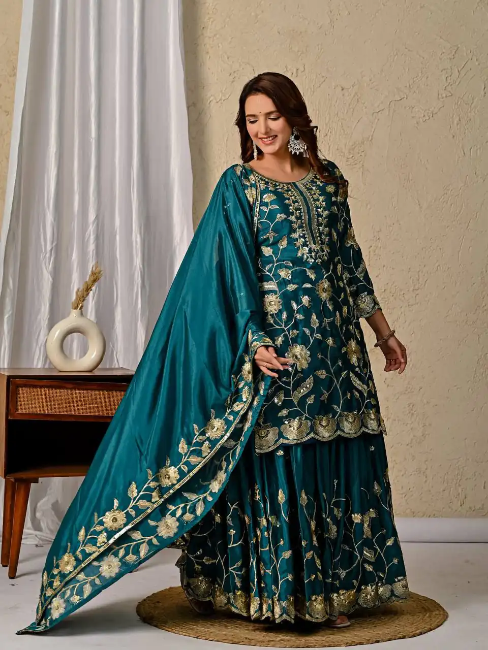 MD 3057 Teal Chinon Silk Salwar Suit with Embroidery Work & Lace Work. Affordable Price ₹2149. Delivery 4-6 Working Days. Shop now. | Jump Suits, Salwar suit, Designer Suits, Casual Suits, Creative suits, Palazzo Suits, Party Wear Suits, Patiala Suits, Straight Suits