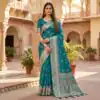 Teal Banarasi Zari Lace Work Saree