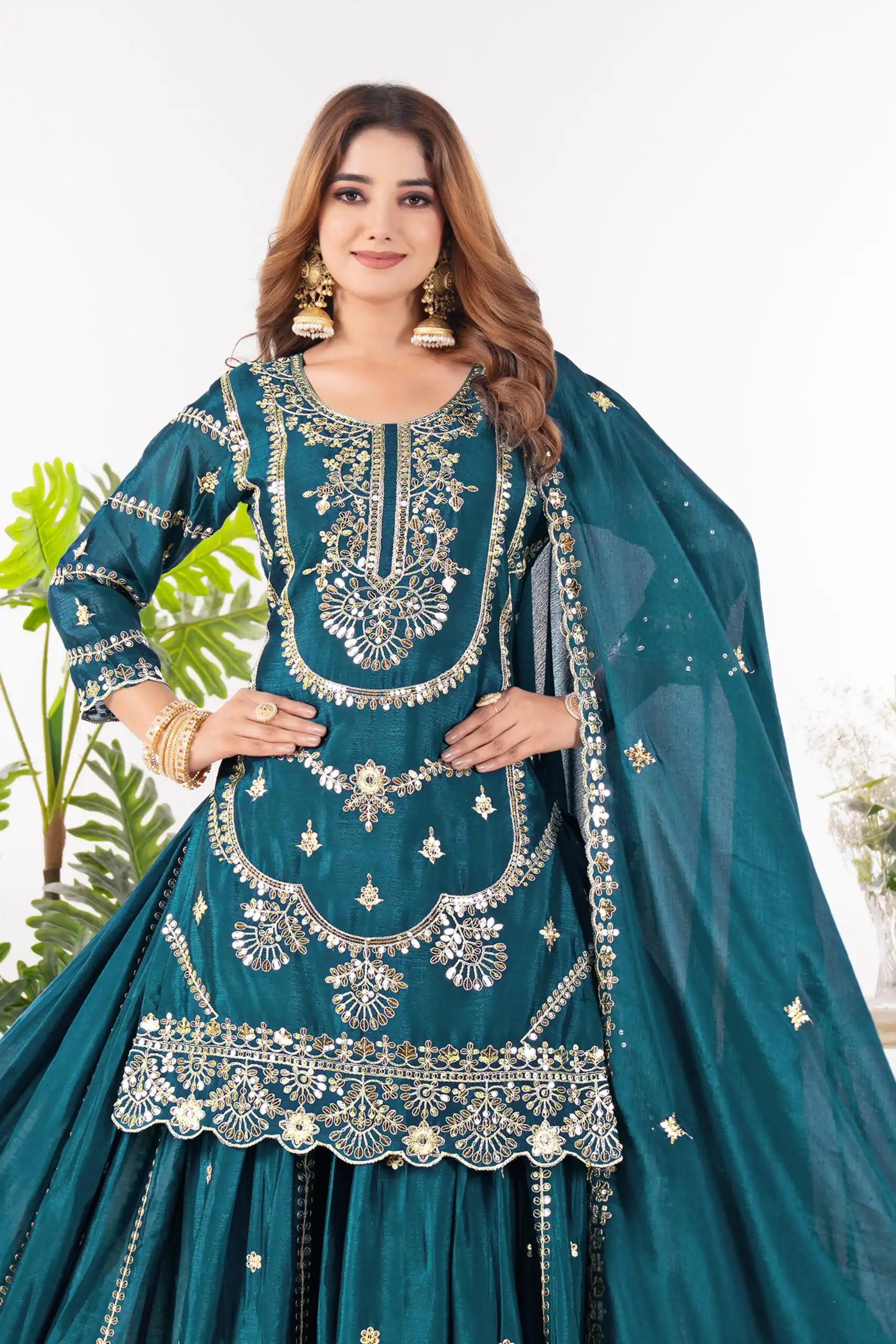 ND 5033 Teal Chinon Silk Salwar Suit with Embroidery Work & Lace Work. Affordable Price ₹2149. Delivery 4-6 Working Days. Shop now. | Jump Suits, Straight Suits, Salwar suit, Designer Suits, Casual Suits, Creative suits, Palazzo Suits, Party Wear Suits, Patiala Suits