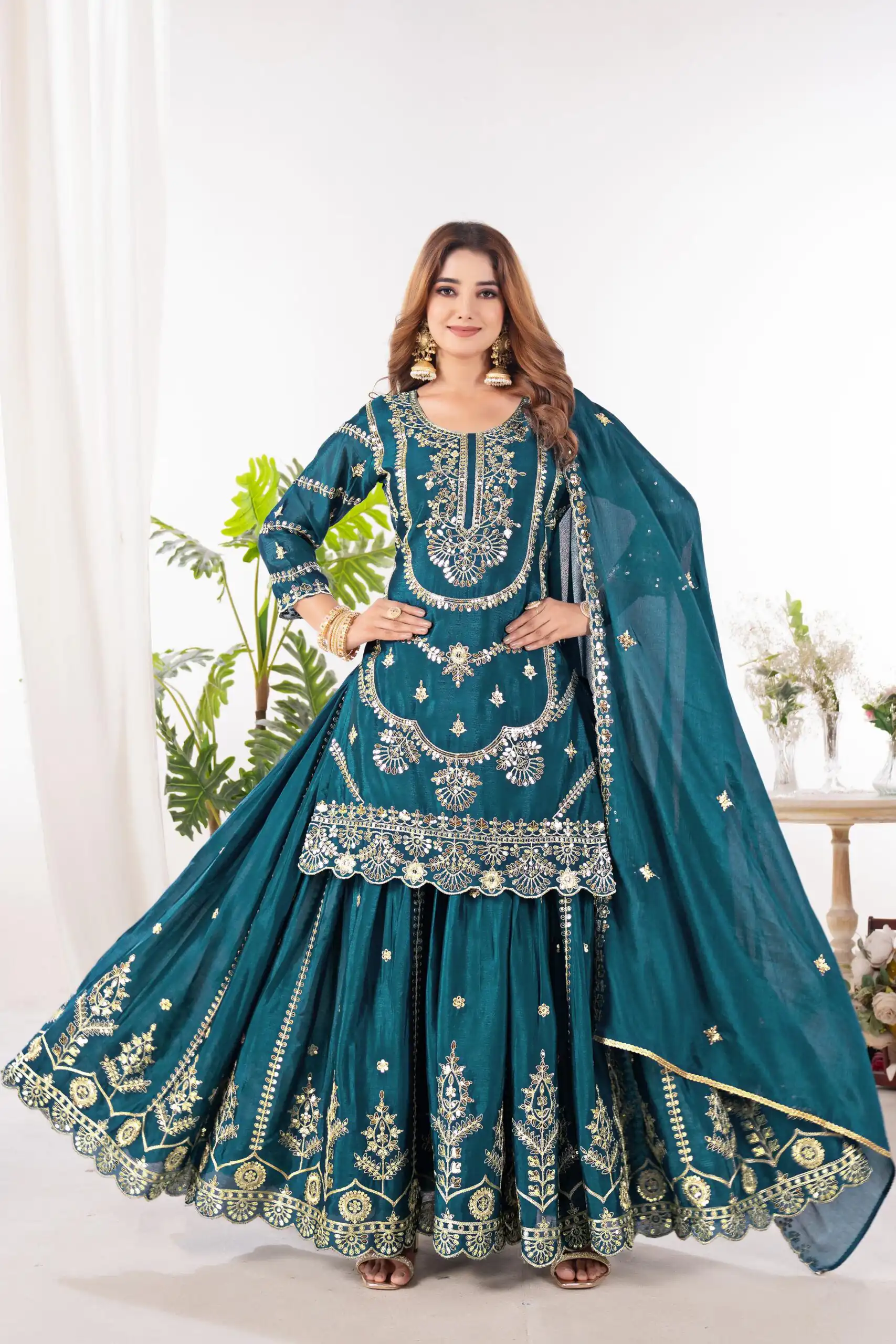 ND 5033 Teal Chinon Silk Salwar Suit with Embroidery Work & Lace Work. Affordable Price ₹2149. Delivery 4-6 Working Days. Shop now. | Jump Suits, Straight Suits, Salwar suit, Designer Suits, Casual Suits, Creative suits, Palazzo Suits, Party Wear Suits, Patiala Suits
