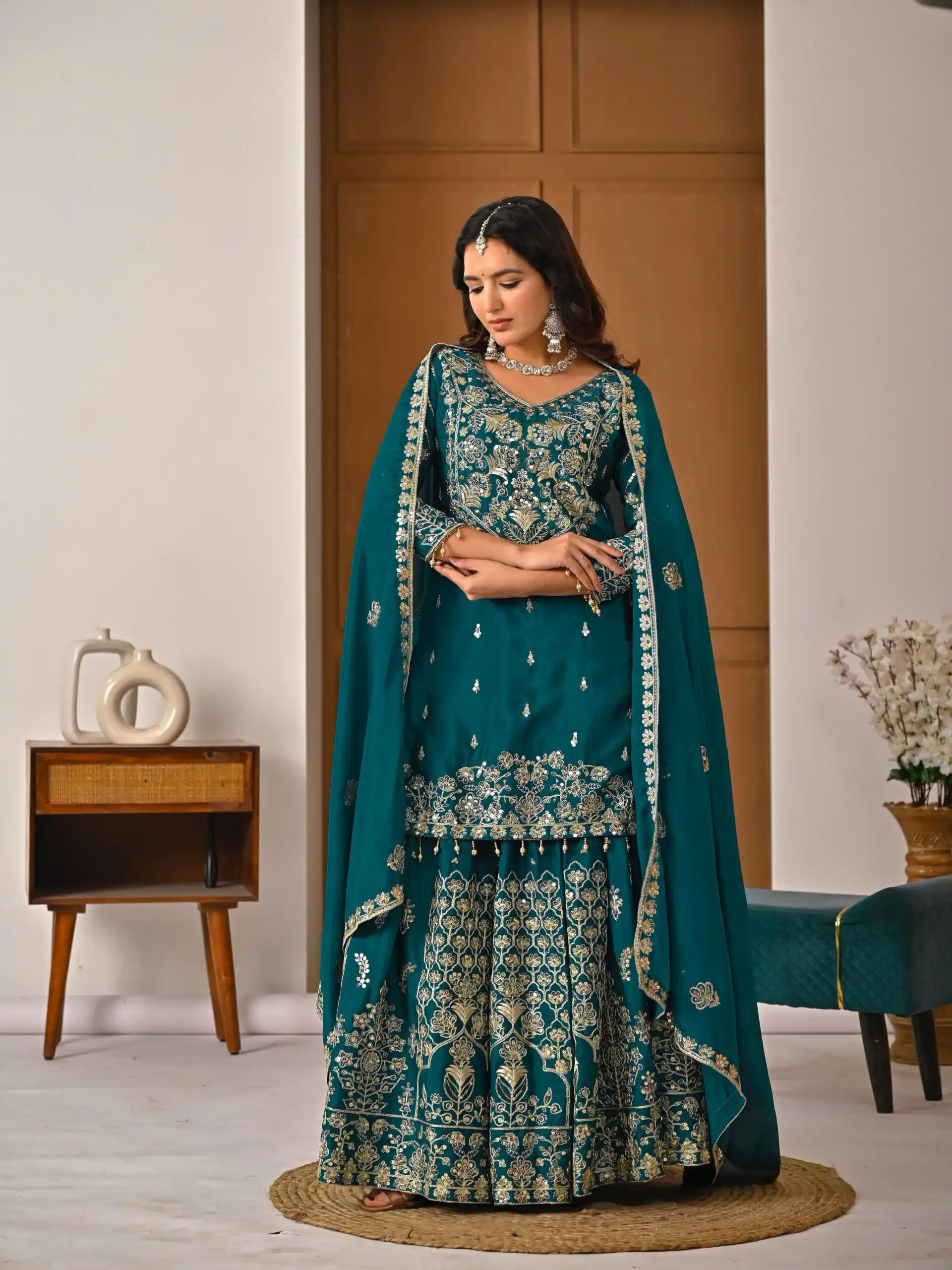 NF 1245 Teal Chinon Silk Lehenga Choli with Embroidery Work & Zari Work. Now at just ₹2449. Delivery 4-6 Working Days. Shop now. | Lehenga, Bollywood Lehenga, Creative Lehenga, Designer Lehenga, Embroidered Lehenga, Party Wear Lehenga